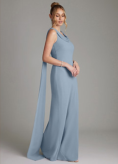 Azazie Jaya Bridesmaid Dresses Dusty Blue Sheath Pleated Chiffon Dress image4