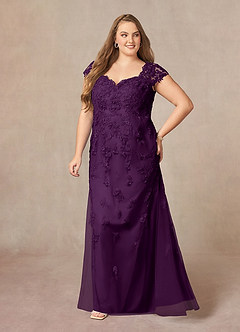 Azazie Marbella Mother of the Bride Dresses Grape Mermaid Queen Anne Sequins Lace Dress image3