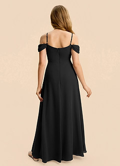 Azazie Lilly Junior Black A-Line Pleated Chiffon Dress image2