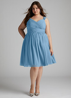 Azazie Angie Brautjungfernkleider A-Linie Korsett Chiffon Kleid Stahlblau image11