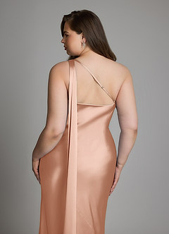 Azazie Juniper Bridesmaid Dresses Rose Gold Mermaid One Shoulder Stretch Satin Dress image13