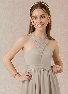 Azazie Jiya Junior Frost A-Line Pleated Stretch Satin Dress image4