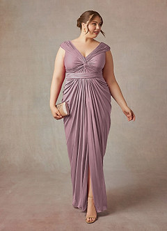 Azazie Lisolette Mother of the Bride Dresses Dusty Rose Sheath Pleated Mesh Dress image9