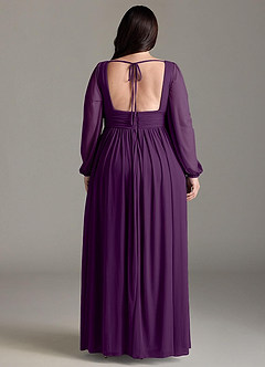 Azazie Norah Bridesmaid Dresses Grape A-Line V-Neck Long Sleeve Chiffon Dress image7