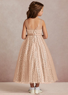 Azazie Siwa vestidos de niña de las flores Vestido de Rosa Inglesa de Tul de Corte En A con Perla image3