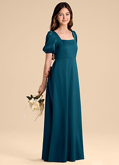 Azazie Briar Junior Ink Blue A-Line Bow Stretch Satin Dress image6