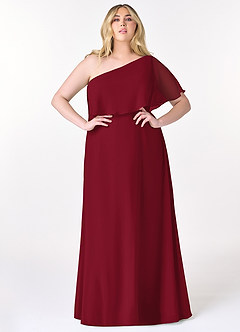 Azazie Lizzy Bridesmaid Dresses Burgundy A-Line One Shoulder Chiffon Dress image8
