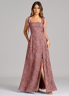 Azazie Debra Bridesmaid Dresses Dusty Rose A-Line with Pockets Floral Burnout Dress image1