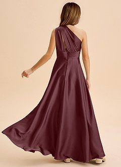 Azazie Charlize Junior Abito A-Line in Raso Elasticizzato Plissettato Sangria image2