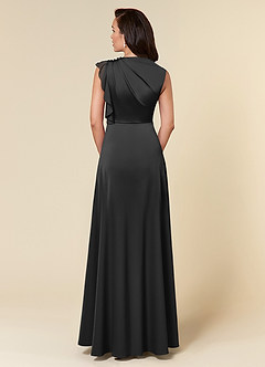 Azazie Narine Mother of the Bride Dresses Black A-Line High Neckline Pleated Stretch Satin Dress image6