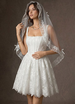 front The French Vintage Ruffled Lace Elbow Veil