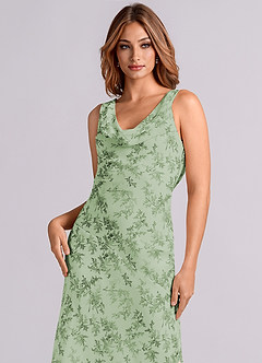 Azazie Rylina Bridesmaid Dresses Green Fern Floral Mermaid Pleated Chiffon Dress image6