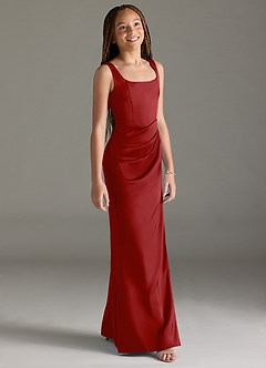 Azazie Mero Junior Pomegranate Mermaid Pleated Stretch Satin Dress image3