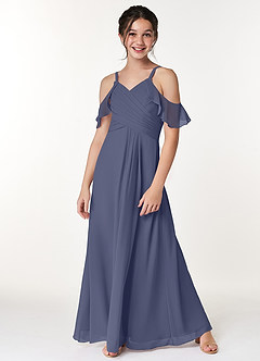 Azazie Dakota A-Line Off the Shoulder Chiffon Floor-Length Junior Bridesmaid Dress image4