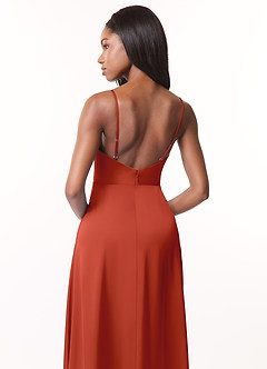 Azazie Brielle Bridesmaid Dresses Rust A-Line Cowl Spaghetti Straps Stretch Satin Dress image5