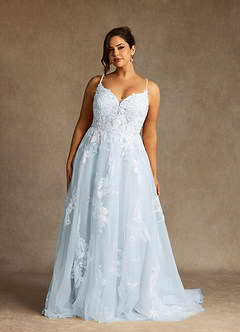 Azazie Lorenza Wedding Dresses Misty Blue A-Line V-Neck Sequins Tulle Dress image12