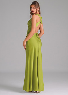 Azazie Evadne Bridesmaid Dresses Lemongrass Sheath Pleated Stretch Satin Dress image5