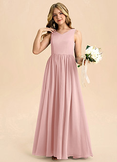 Azazie Hathaway Junior Robe Trapèze en Mousseline de soie Arc Rose Poudré image5