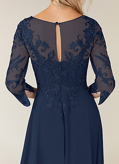 Azazie Noella Mère de la mariée Robes Robe Trapèze en Mousseline de soie Col V Dentelle Bleu Marine Foncé image8