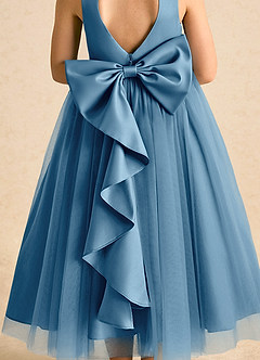 Azazie Solia Flower Girl Dresses Steel Blue Ball-Gown Bow Tulle Dress image7