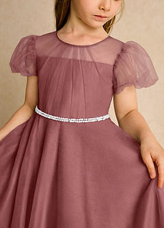Azazie Duckie Flower Girl Dresses Amethyst Ball-Gown Pleated Tulle Dress image6