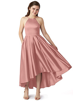 Azazie Jemima Junior A-Linie mit Taschen Stretch-Satin Kleid Rosettenrosa image1