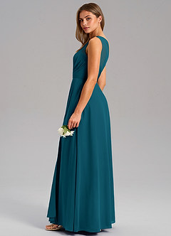 Azazie Phaedra Jurken voor bruidsmeisjes Jurk van Chiffon met A-Lijn One-Shoulder Inkt Blauw image6
