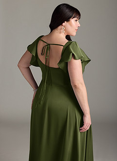 Azazie Bondi Robes de demoiselle d'honneur Robe Trapèze en Satin extensible Arc Olive image12