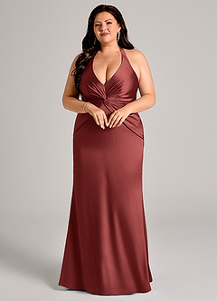 Azazie Valerie Bridesmaid Dresses Terracotta Mermaid Pleated Stretch Satin Dress image9