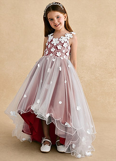 Azazie Celia Flower Girl Dresses Terracotta A-Line Lace Tulle Dress image6