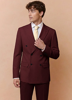 front Collins Burgundy Double Breasted Wool Blend Suit Jacket