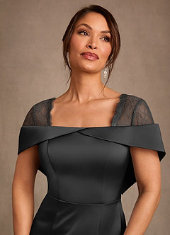 Azazie Henrieta Mother of the Bride Dresses Black Sheath Lace Stretch Satin Dress image6