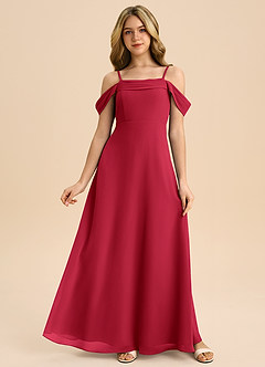 Azazie Anselie Junior Scarlet A-Line Off the Shoulder Chiffon Dress image1
