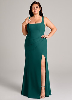 Azazie Mero Abiti da Damigella Abito Tubino in Chiffon Plissettato Verde Pavone image11