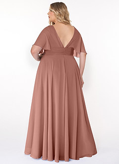 Azazie Pamela Robes de demoiselle d'honneur Robe Trapèze en Mousseline de soie Col V plissé Rose De Cèdre image7