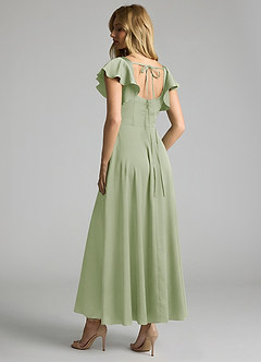 Azazie Bondi 신부 들러리 드레스 A라인 셔링 스트레치 새틴 발목 길이 드레스 image2