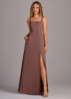 Azazie Debra Bridesmaid Dresses Espresso A-Line with Pockets Chiffon Convertible Dress image5