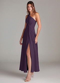 Azazie Brooke Bridesmaid Dresses Plum A-Line One Shoulder Chiffon Dress image3