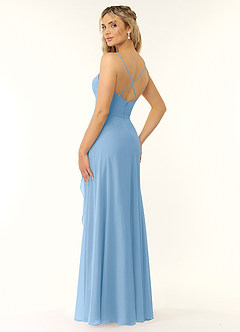 Azazie Naeem Brautjungfernkleider Eine Linie V-Hals Rüsche Chiffon Kleid Puderblau image4