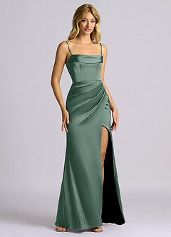 Azazie Auden Abiti da Damigella Abito Convertibile Tubino in Raso Elasticizzato a Spalla Scoperta Eucalipto image3