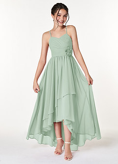 Azazie Catalina Junior Agave A-Line Ruched Chiffon Dress image1
