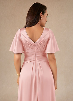 Azazie Emmeline Mother of the Bride Dresses Powder Pink A-Line Pleated Stretch Satin Dress image4