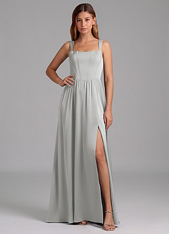 Azazie Rosaline 신부 들러리 드레스 A라인 사이드 슬릿 스트레치 새틴 바닥 길이 드레스 image1