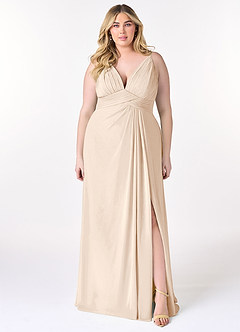 Azazie Maren Allure Bridesmaid Dresses White Alabaster A-Line V-Neck Lace Chiffon Dress image1