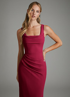 Azazie Asa At-home Try On Dresses Burgundy Sheath Corset Chiffon Dress image3