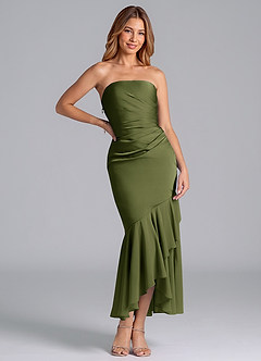 Azazie Danie Venta Final Vestido de Oliva de Gasa de Corte Recto con Sin tirantes image3