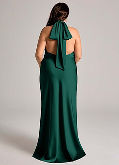 Azazie Velli Bridesmaid Dresses Emerald Mermaid High Neck Stretch Satin Dress image2