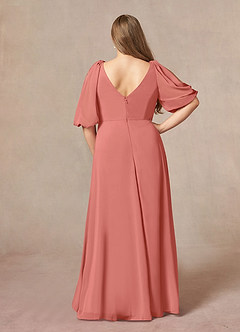 Azazie Bronwyn Abiti per la Madre della Sposa Abito A-Line in Chiffon Increspato con Scollo a V Salmone Rosa image2