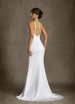 Azazie Angelina Vestidos de novia Vestido Diamante Blanco de Gasa de Corte Sirena image5