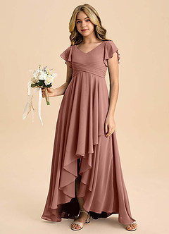 Azazie Caria Junior Cedar Rose A-Line Pleated Chiffon Dress image6